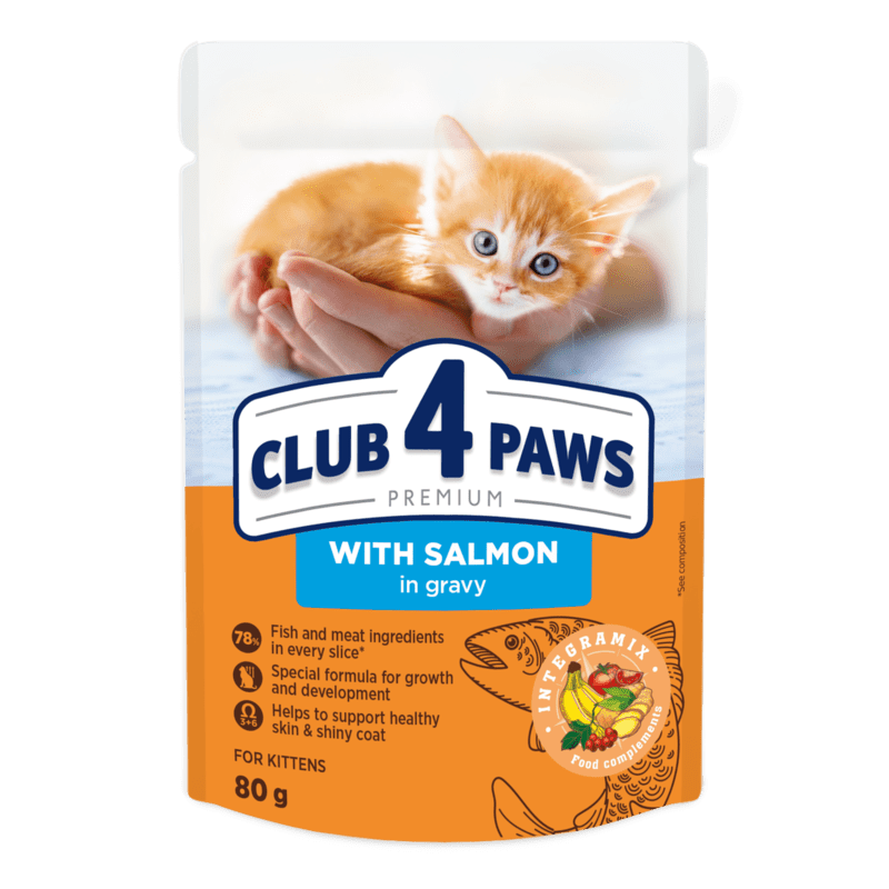 Club 4 Paws (Клуб 4 Лапы) Premium Kitten Salmon in Gravy - Влажный корм с лососем для котят (кусочки в соусе) (80 г) в E-ZOO