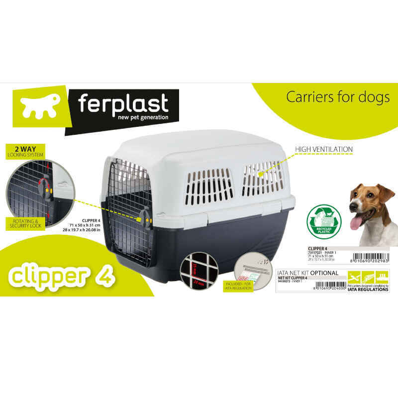 Ferplast (Ферпласт) Clipper 4 IATA - Пластиковая переноска, соответствующая стандартам IATA для собак средних пород (71х50х51 см) в E-ZOO