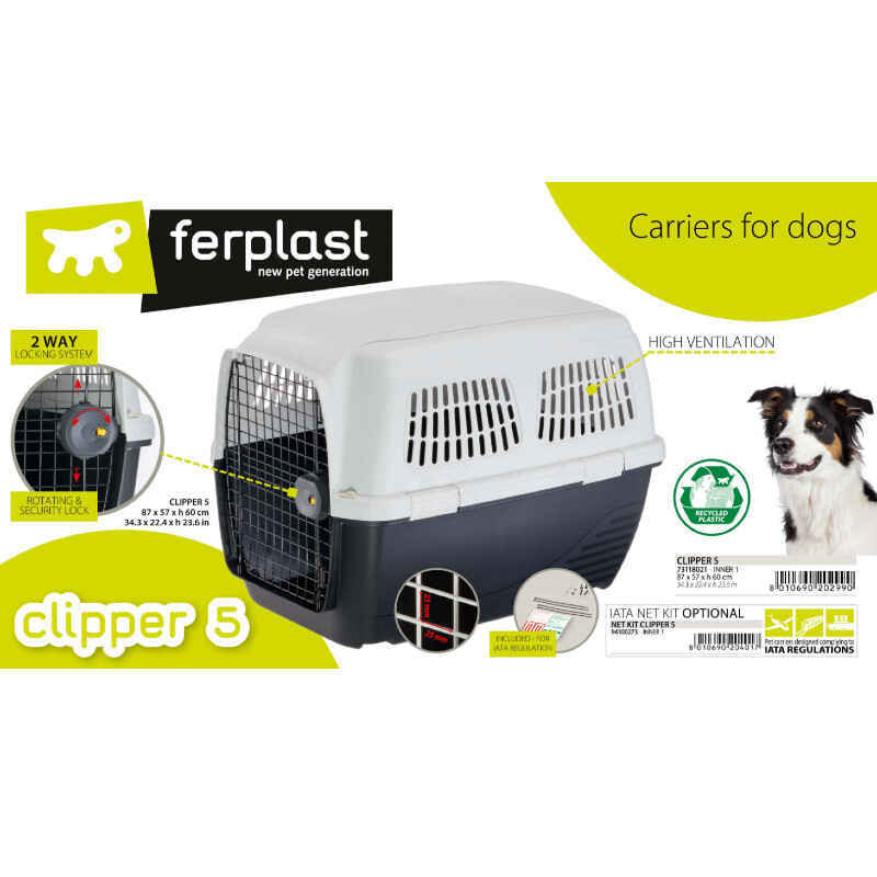 Ferplast (Ферпласт) Clipper 5 IATA - Пластиковая переноска, соответствующая стандартам IATA для собак средних и крупных пород (87х57х60 см) в E-ZOO