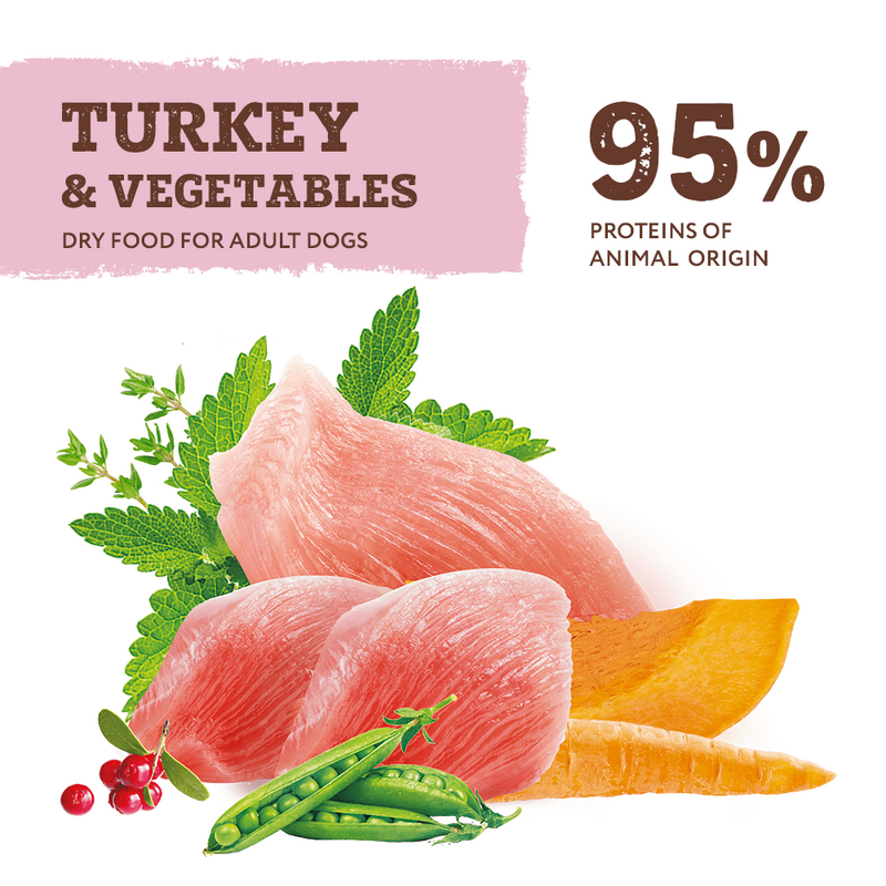 OptiMeal (ОптиМил) Adult Dog Grain Free Carnivores Turkey & Vegetables - Беззерновой полнорационный сухой корм с индейкой и овощами для взрослых собак различных пород (1,5 кг) в E-ZOO