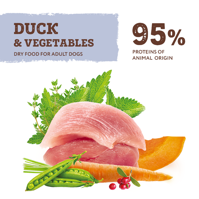 OptiMeal (ОптиМил) Adult Dog Grain Free Carnivores Duck & Vegetables - Беззерновой полнорационный сухой корм с уткой и овощами для взрослых собак различных пород (1,5 кг) в E-ZOO