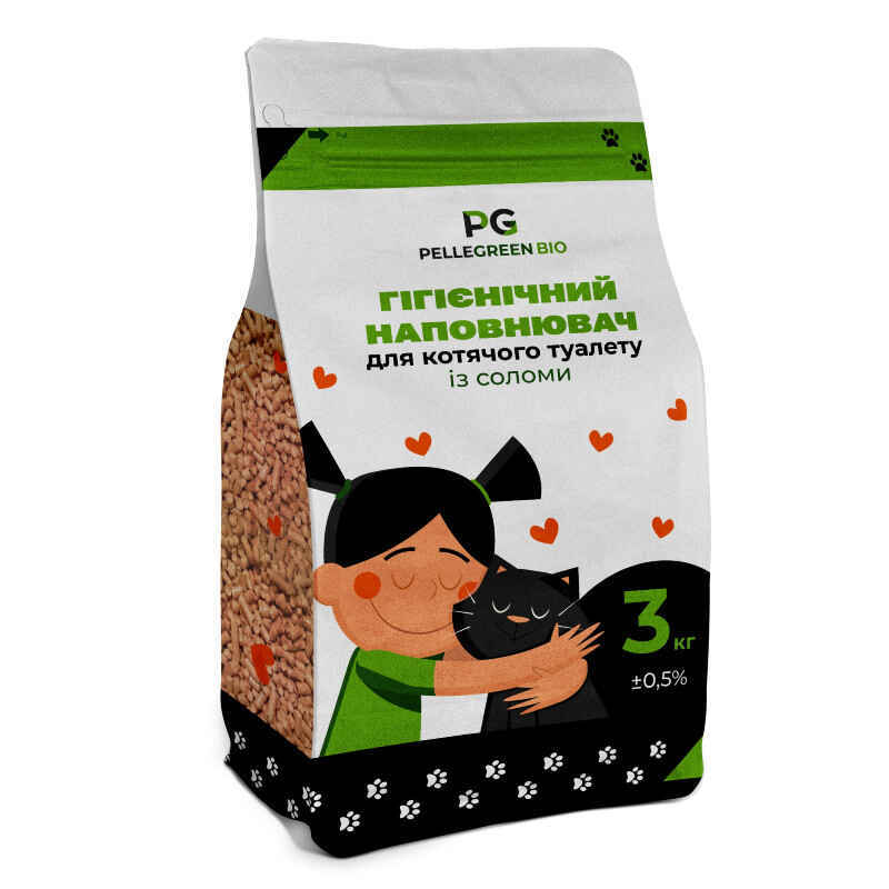 Pellegreen (Пеллегрін) BIO - Солом'яний гігієнічний наповнювач для котячого туалету і кліток гризунів (3 кг) в E-ZOO