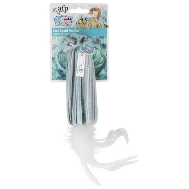 AFP (ЭйЭфПи) Knotty Habit Yarn Squid Feather - Игрушка Кальмар из пряжи с натуральными перьями для котов (25х6,5х4 см) в E-ZOO
