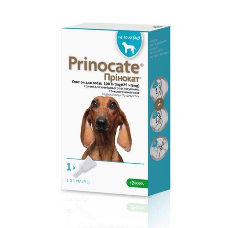 KRKA (КРКА) Prinocate Dog - Протипаразитарні краплі Прінокат на холку від бліх, кліщів і гельмінтів для собак (1 піпетка) (4-10 кг) в E-ZOO