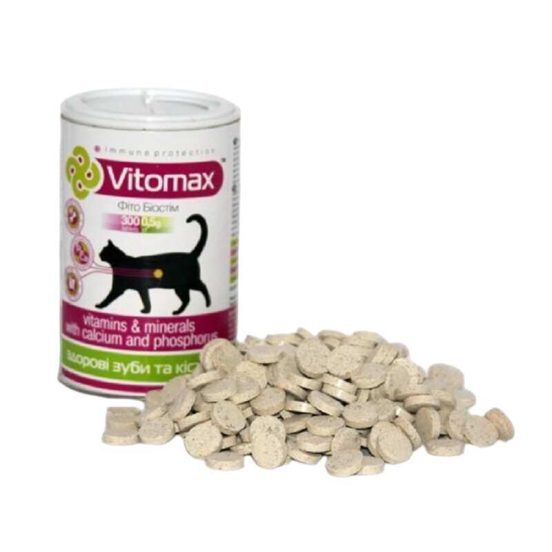 Vitomax (Витомакс) Витаминный комплекс для укрепления зубов и костей для котов (300 таб.) в E-ZOO