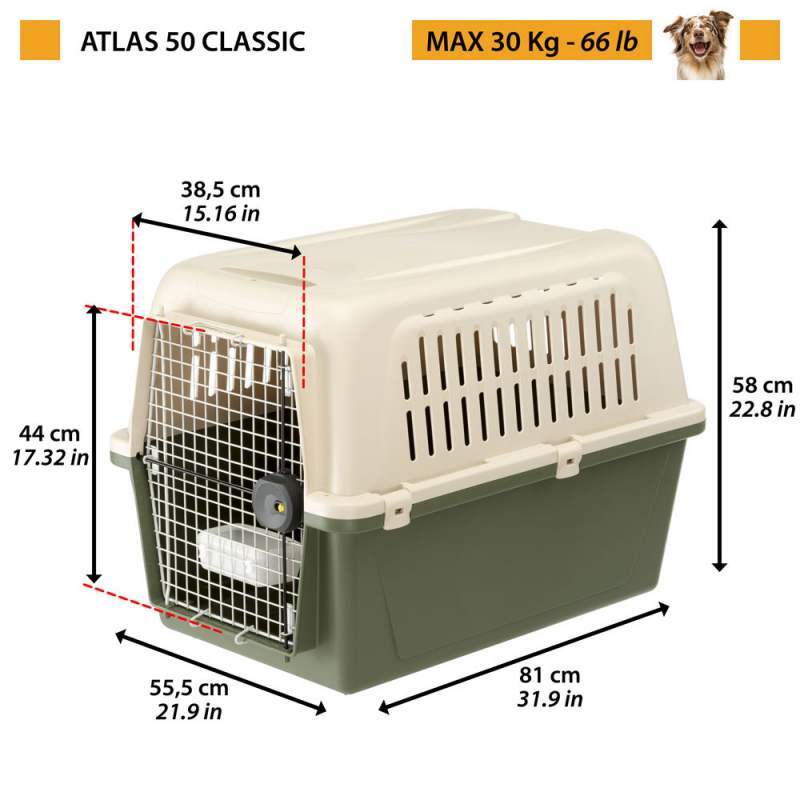 Ferplast (Ферпласт) Atlas 50 Classic - Переноска для собак середніх порід вагою до 30 кг (55,5х81х58 cм) в E-ZOO