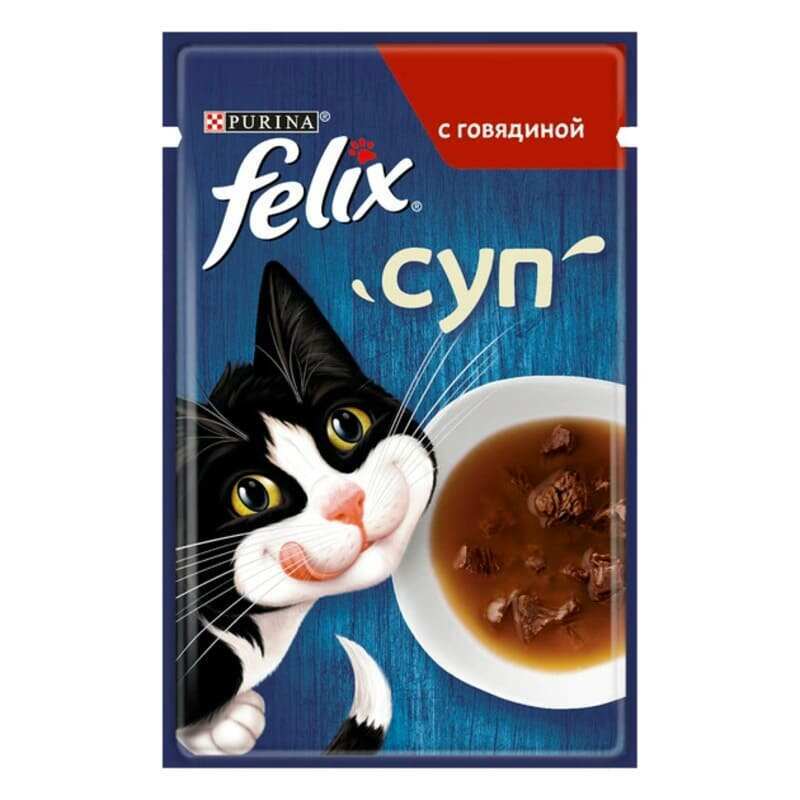 Felix (Фелікс) Soup with Beef - Додатковий консервований корм Суп з яловичиною для котів (48 г) в E-ZOO