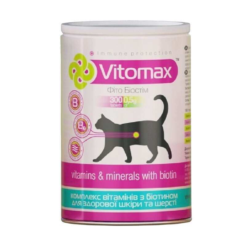 Vitomax (Витомакс) Витаминный комплекс с биотином для оздоровления кожи и блестящей шерсти котов (300 таб.) в E-ZOO