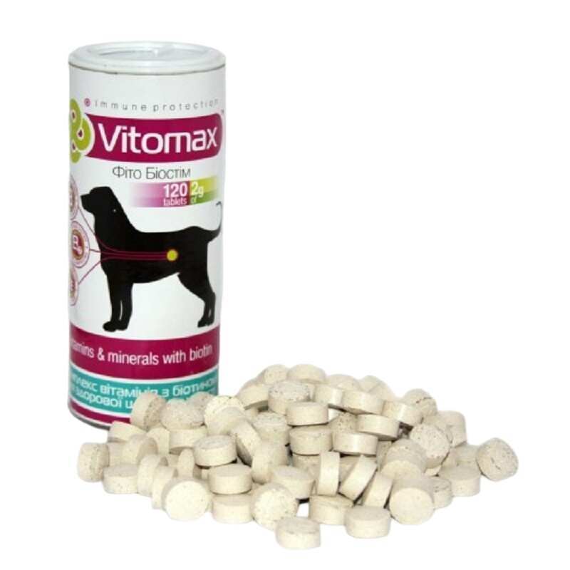 Vitomax (Витомакс) Витаминный комплекс с биотином для оздоровления кожи и блестящей шерсти собак (120 таб.) в E-ZOO