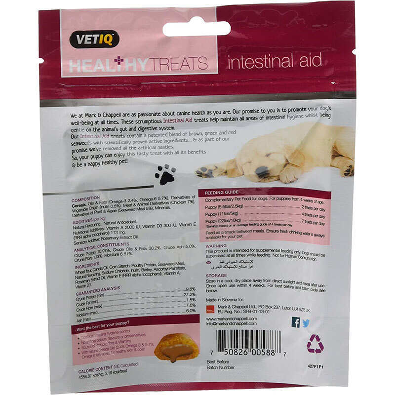VetIQ Healthy Treats Intestinal Aid For Puppies - Лакомства для улучшения пищеварения с птицей и водорослями для щенков (50 г) в E-ZOO