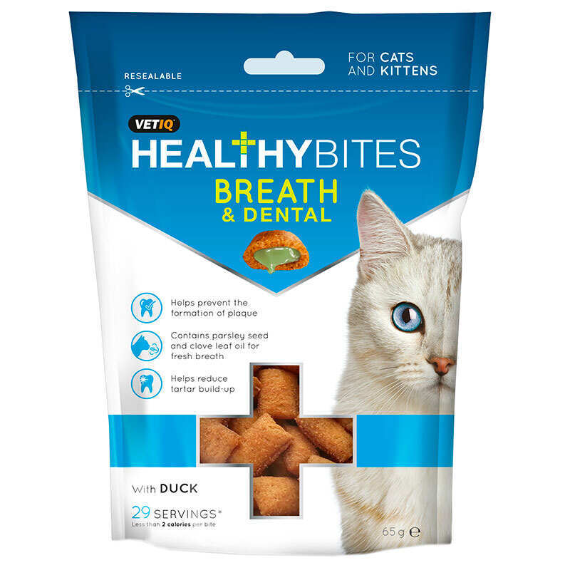 VetIQ Healthy Bites Breath & Dental Cats & Kitten - Ласощі з качкою для очищення зубів, свіжості подиху у котів та кошенят (65 г) в E-ZOO