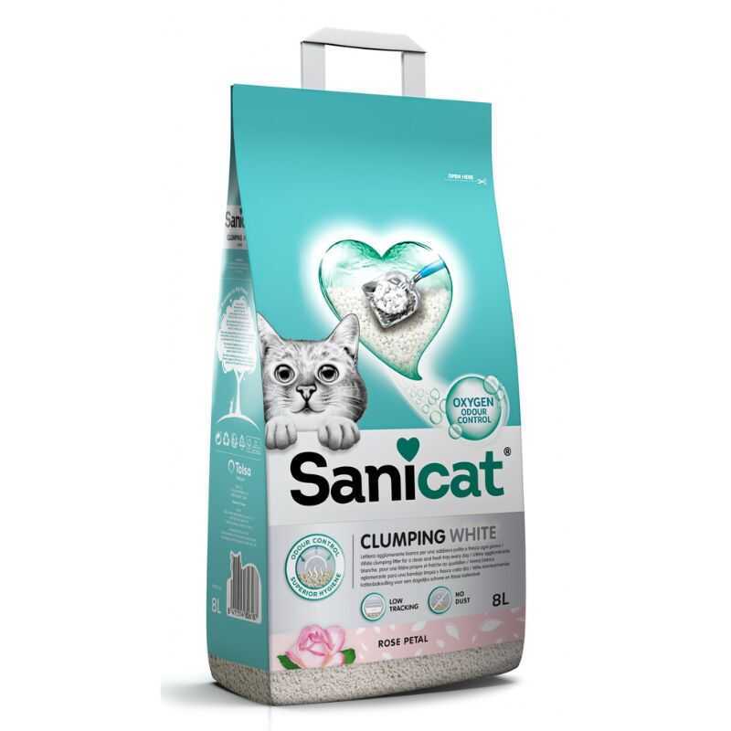 Sanicat (Саникет) Clumping White Cat Litter Rose Petal – Белый бентонитовый наполнитель комкующийся для кошачьего туалета с ароматом лепестков роз (8 л / 6 кг) в E-ZOO