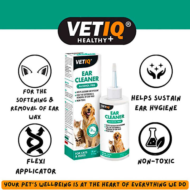 VetIQ Ear Cleaner Cats & Dogs - Бесспиртовое средство с аппликатором для очистки ушей кошек и собак (100 мл) в E-ZOO