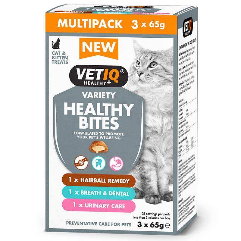 VetIQ Healthy Bites Variety Multipack Cat - Набор лакомств для выведения шерсти, здоровья зубов и мочевыводящих путей кошек (3х65 г) в E-ZOO