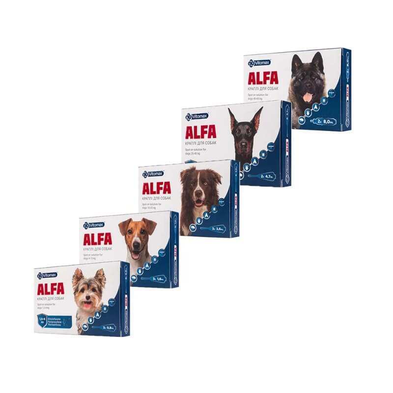 Vitomax (Вітомакс) Alfa – Протипаразитарні краплі Альфа на холку проти бліх та кліщів для собак (1 піпетка) (4-10 кг) в E-ZOO