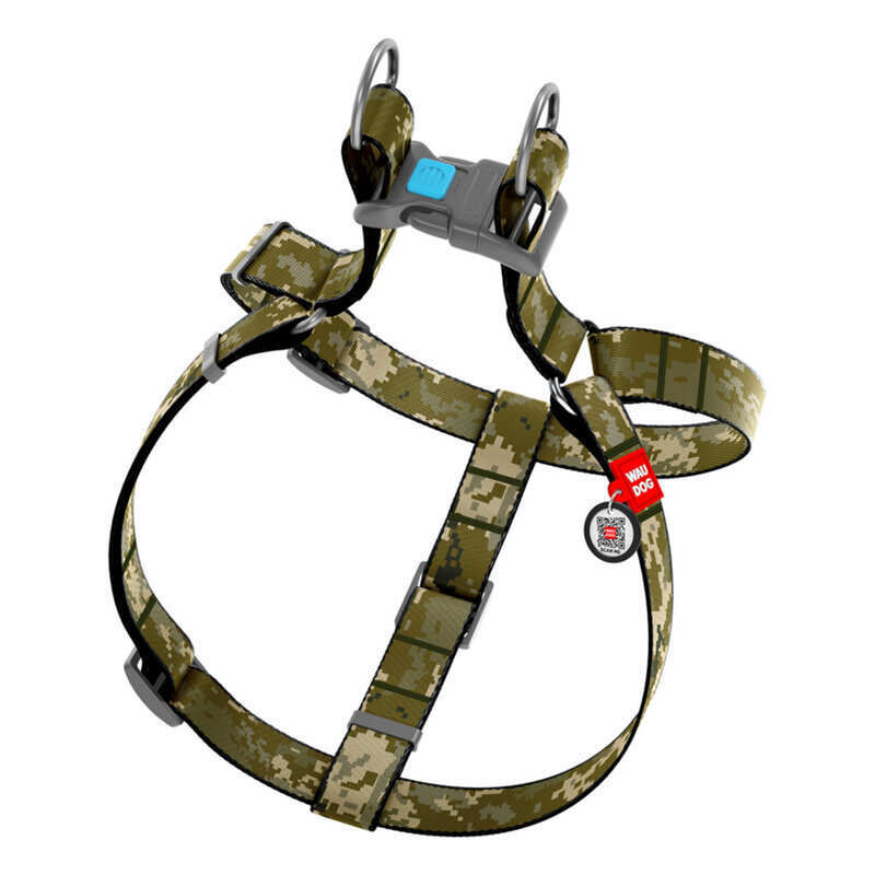 Collar (Коллар) WAUDOG Nylon - Шлея для собак з малюнком "Мілітарі" та QR паспортом, пластиковий фастекс (2,5х60-90 см) в E-ZOO