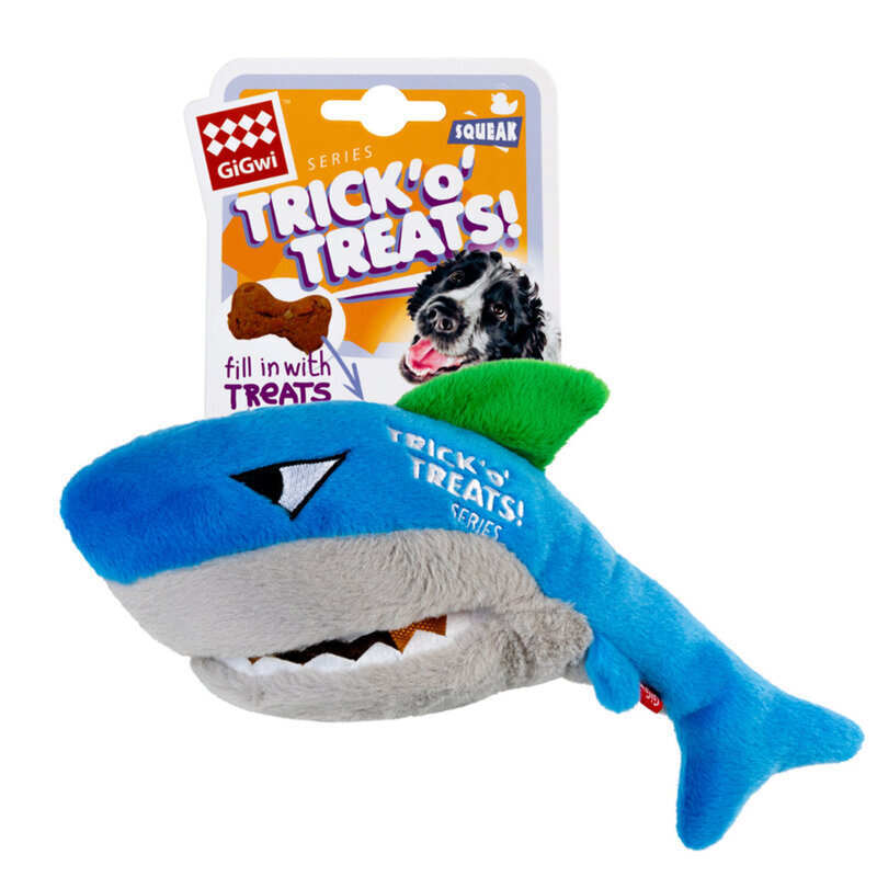 GiGwi (ГіГві) Trick'o'Treats – Іграшка Акула для ласощів з пискавкою для собак (30 см) в E-ZOO