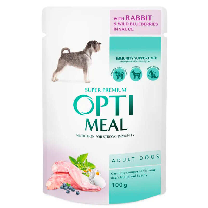 OptiMeal (ОптіМіл) Rabbit&Wild Blueberries in Sauce - Консервований корм з кроликом та чорницями в соусі для собак (100 г) в E-ZOO