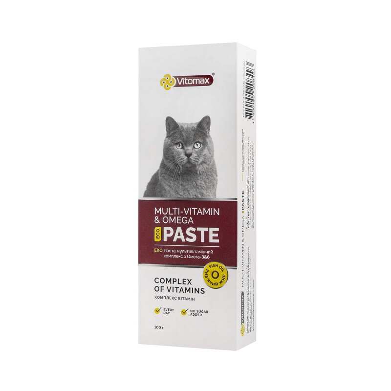 Vitomax (Витомакс) - ЭКО паста, мультивитаминный комплекс с Омега - 3 & 6 для кошек (100 г) в E-ZOO