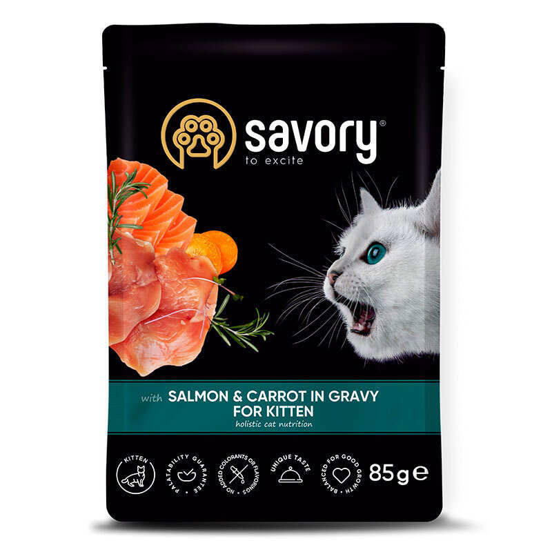 Savory (Сейвори) Salmon&Carrot in Gravy for Kitten - Влажный корм с лососем и морковью в соусе для котят (85 г) в E-ZOO