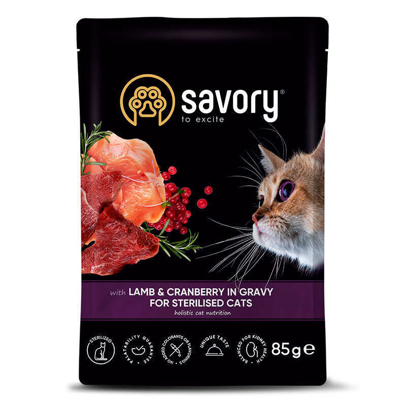 Savory (Сейвори) Lamb&Cranberry in Gravy Sterilised Cats - Влажный корм с ягнёнком и и клюквой в соусе для стерилизованных кошек (85 г) в E-ZOO