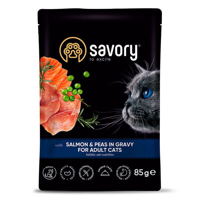 Savory (Сейвори) Salmon&Peas in Gravy for Adult Cats - Влажный корм лосось с горошком в соусе для взрослых котов (85 г) в E-ZOO