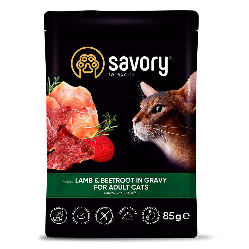 Savory (Сейвори) Lamb&Beetroot in Gravy for Adult Cats - Влажный корм ягнёнок со свеклой в соусе для взрослых котов (85 г) в E-ZOO