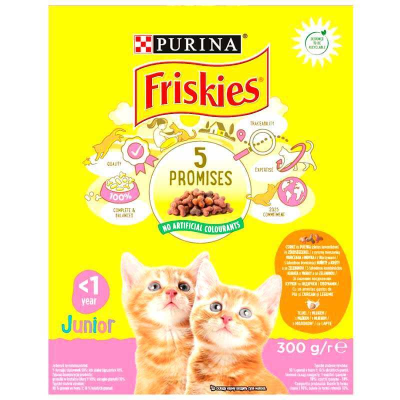 Friskies (Фрискис) Junior - Сухой корм с курицей, индейкой, молоком и овощами для котят (300 г) в E-ZOO