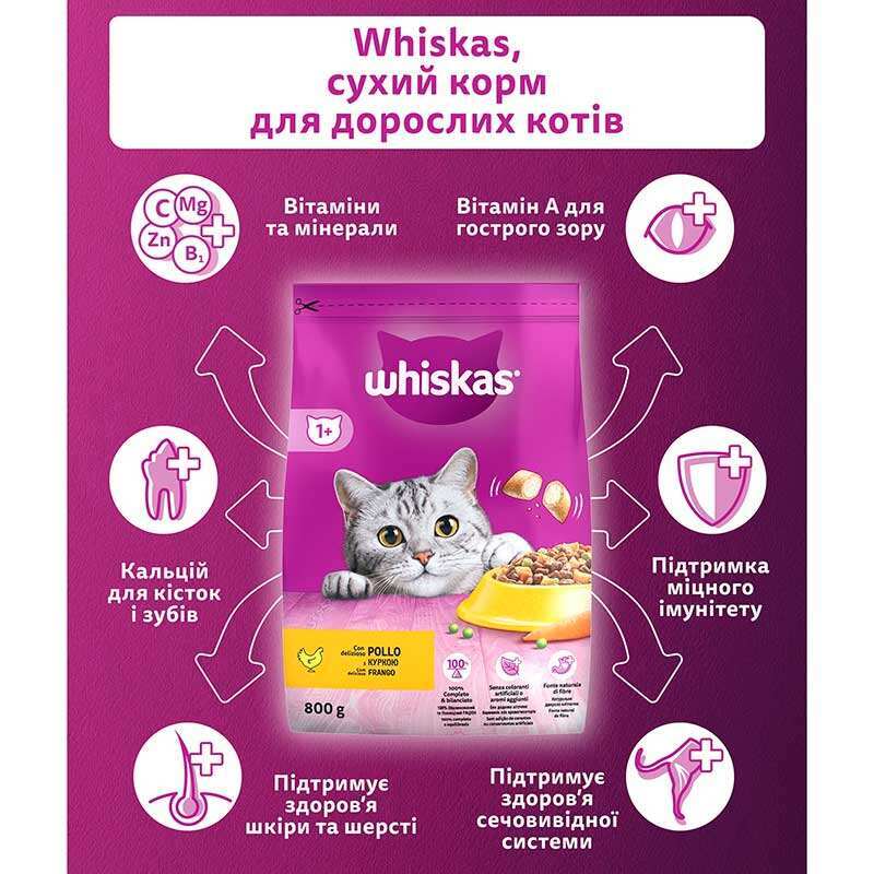 Whiskas (Вискас) - Сухой корм с курицей для кошек (300 г) в E-ZOO
