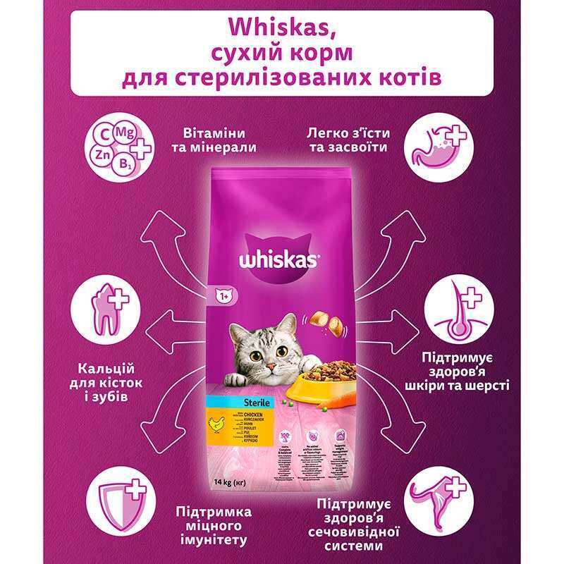 Whiskas (Вискас) - Сухой корм с курицей для стерилизованных кошек (14 кг) в E-ZOO