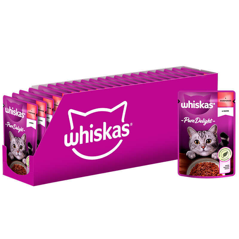 Whiskas (Вискас) Pure Delight - Влажный корм говядина в желе для котов (85 г) в E-ZOO