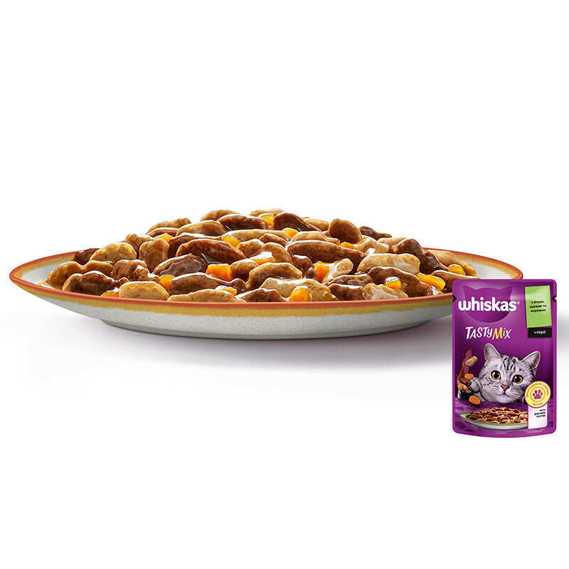 Whiskas (Вискас) TastyMix - Влажный корм с ягнёнком, курицей, морковью в соусе для котов (85 г) в E-ZOO