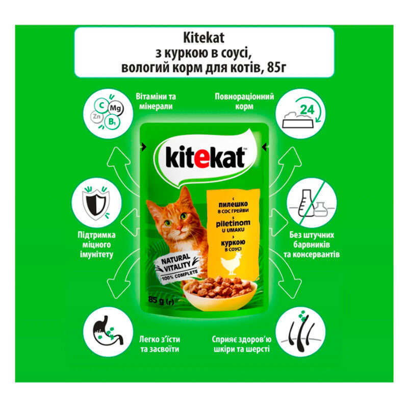 Kitekat (Кітікет) - Вологий корм з куркою в соусі для котів (85 г) в E-ZOO