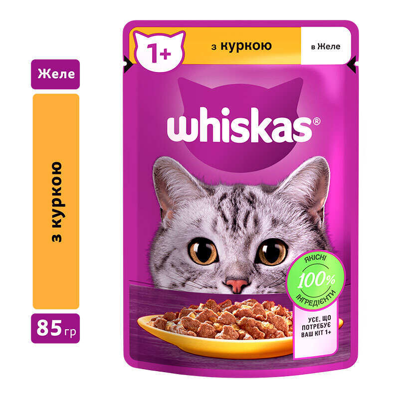 Whiskas (Вискас) - Влажный корм курица в желе для взрослых котов (85 г) в E-ZOO