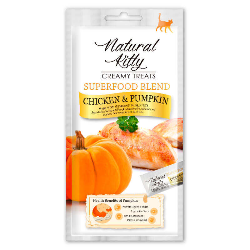 Natural Kitty (Натураль Китти) Creamy Treats Chicken&pumpkin - Лакомства Крем-снек со вкусом тыквы и курицы для котов (4х12 г) в E-ZOO