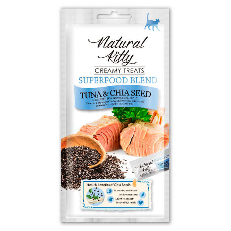 Natural Kitty (Натураль Китти) Creamy Treats Tuna&Chia Seed - Лакомства Крем-снек со вкусом тунца и семенами чиа для котов (4х12 г) в E-ZOO
