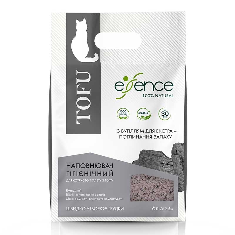 Essence (Эссенс) Tofu - Наповнювач соєвий, що утворює грудки, для котячого туалету з вугіллям для екста-поглинання запаху (6 л (2,53 кг)) в E-ZOO