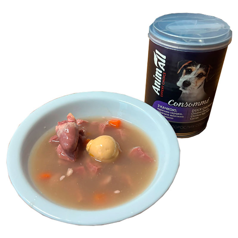 AnimAll (ЭнимАлл) - Влажный корм консоме с уткой, куриным сердцем и куриным желтком для собак (375 г) в E-ZOO