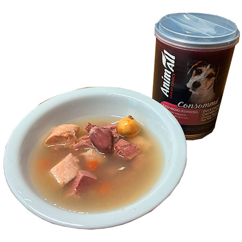 AnimAll (ЭнимАлл) - Влажный корм консоме с уткой, курицей, куриным сердцем и куриным желтком для собак (375 г) в E-ZOO