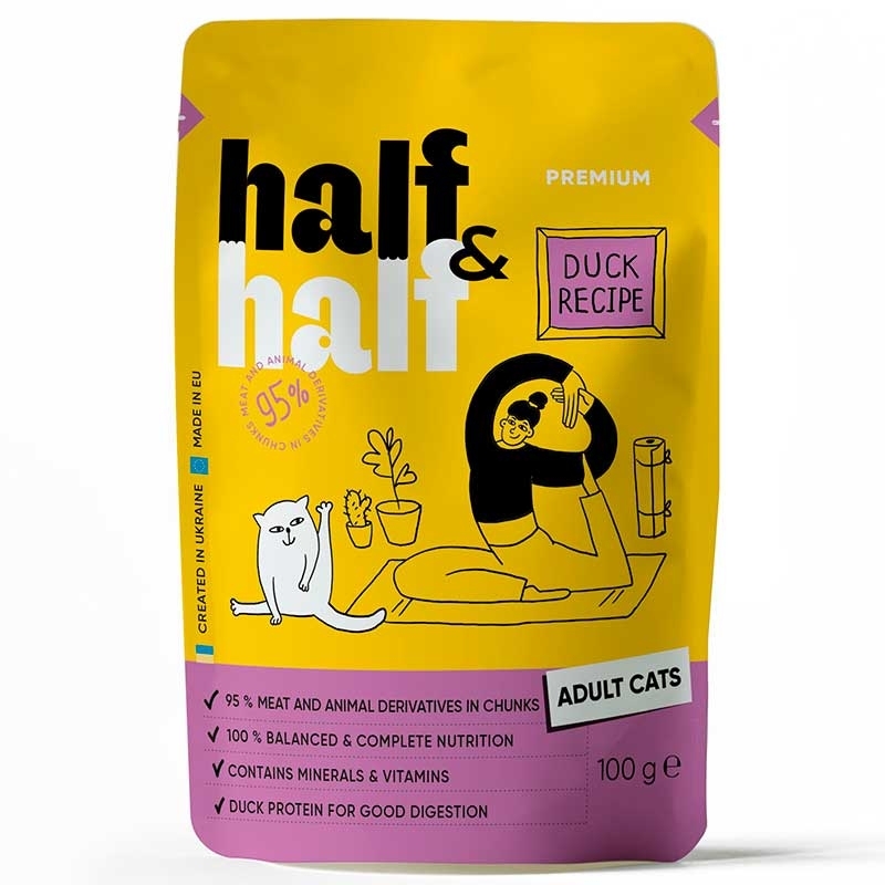 Half&Half (Халф энд Халф) - Консервированный корм с уткой для взрослых котов (кусочки в соусе) (100 г) в E-ZOO