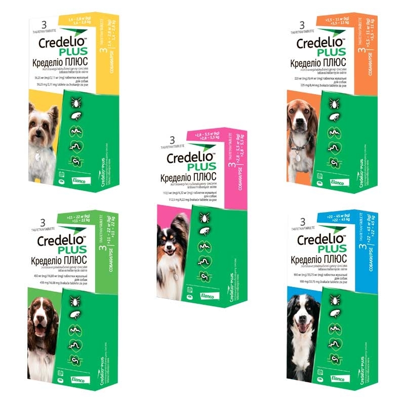 Credelio Plus by Elanco - Протипаразитарні жувальні таблетки Кределіо Плюс від бліх, кліщів та гельмінтів для собак (1,4-2,8 кг (1 таб.)) в E-ZOO