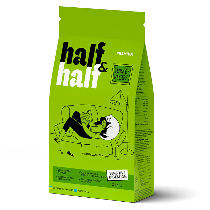 Half&Half (Халф енд Халф) - Сухий корм з індичкою для котів з чутливим травленням (2 кг) в E-ZOO