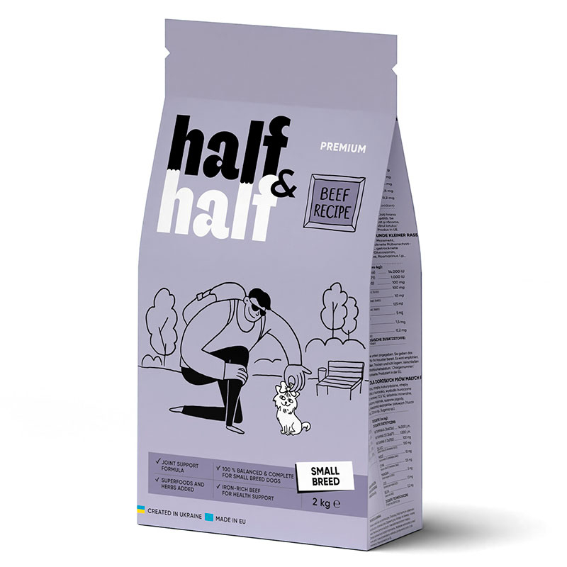 Half&Half (Халф енд Халф) - Сухий корм з яловичиною для дорослих собак малих порід (2 кг) в E-ZOO