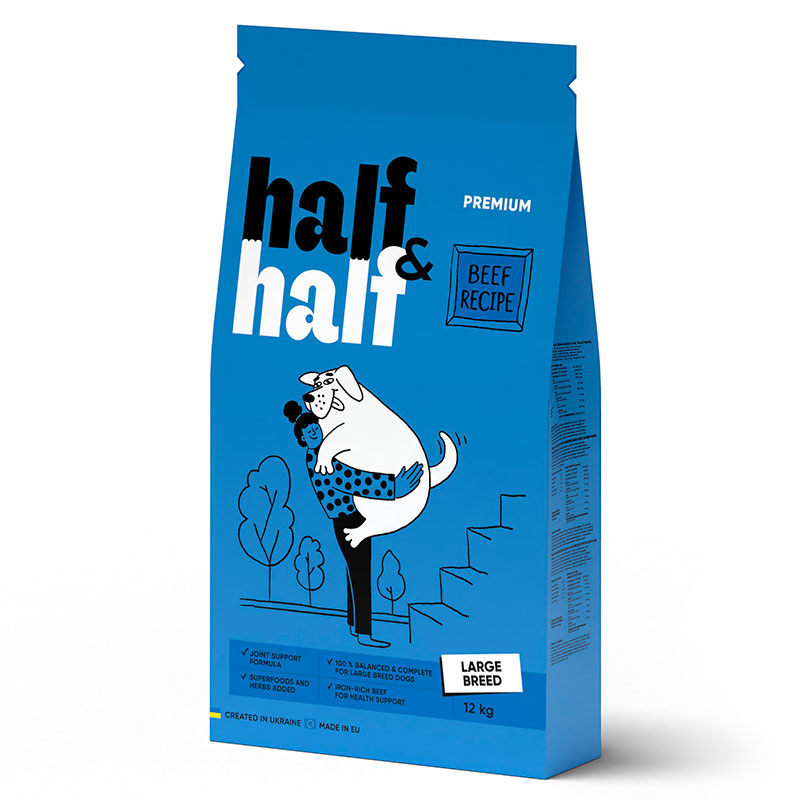 Half&Half (Халф энд Халф) - Сухой корм с говядиной для взрослых собак больших пород (12 кг) в E-ZOO