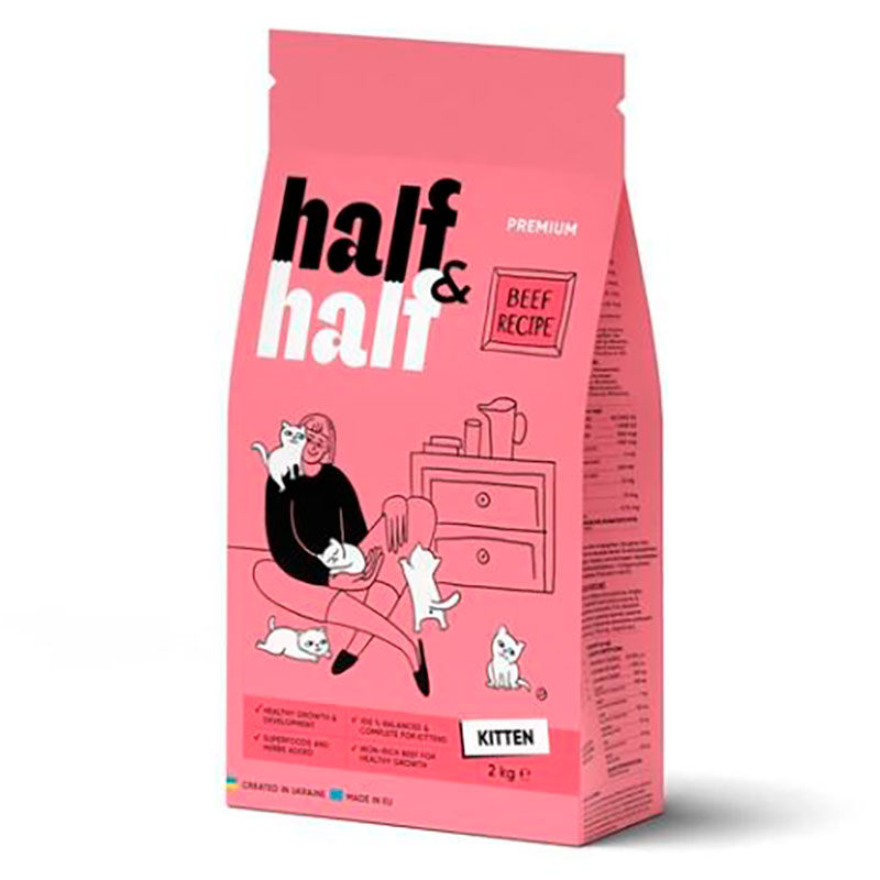 Half&Half (Халф енд Халф) - Сухий корм з яловичиною для кошенят (2 кг) в E-ZOO