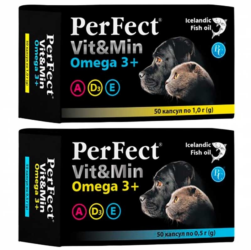 PerFect (ПёрФект) Vit&Min Omega 3 - Витаминная добавка с жирными кислотами для собак и котов (10 табл. / 1 г) в E-ZOO