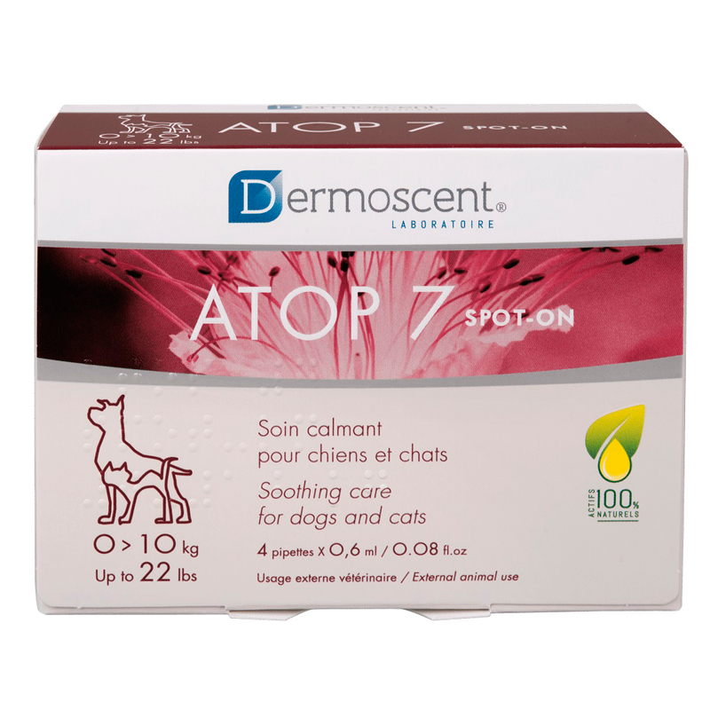 Dermoscent (Дермосент) Atop 7 New Spot-on - Заспокійливі краплі від атопічного та алергічного дерматиту для котів і собак малих порід (до 10 кг / 4х0,6 мл) в E-ZOO