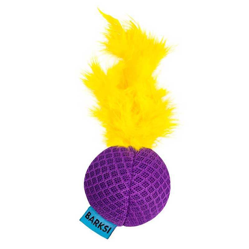 Barksi (Баркси) - Мягкая игрушка Мяч с колокольчиком и перьями для кошек (5 см) в E-ZOO