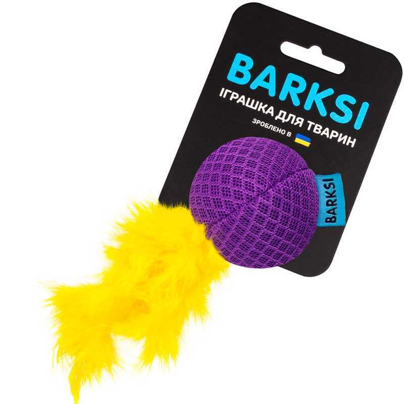 Barksi (Баркси) - Мягкая игрушка Мяч с колокольчиком и перьями для кошек (5 см) в E-ZOO