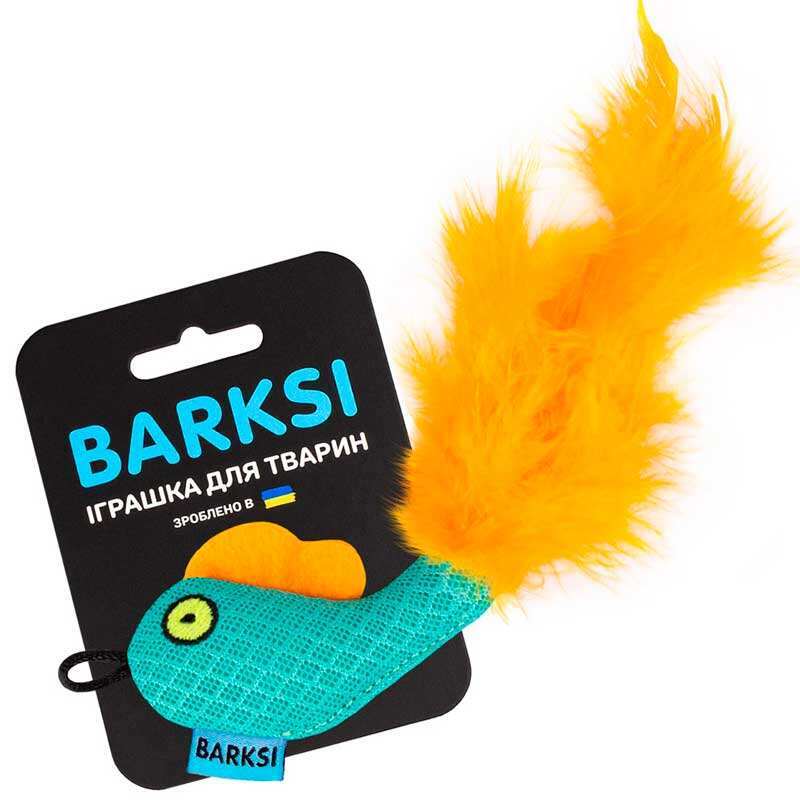 Barksi (Баркси) - Мягкая игрушка Рыбка с колокольчиком и перьями для кошек (8х5 см) в E-ZOO